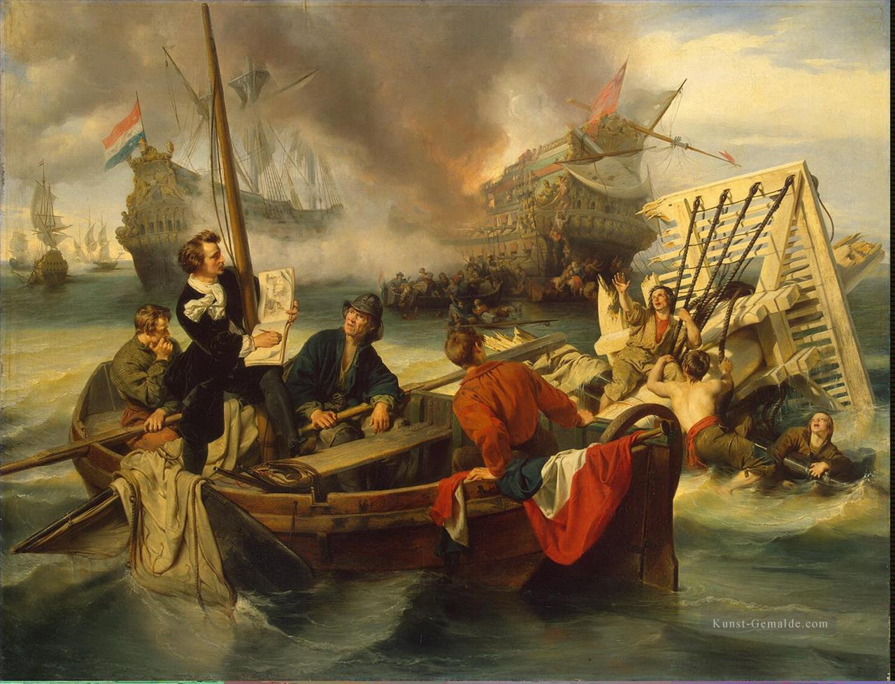 Willem van de Velde Sketching eine Seeschlacht Ölgemälde